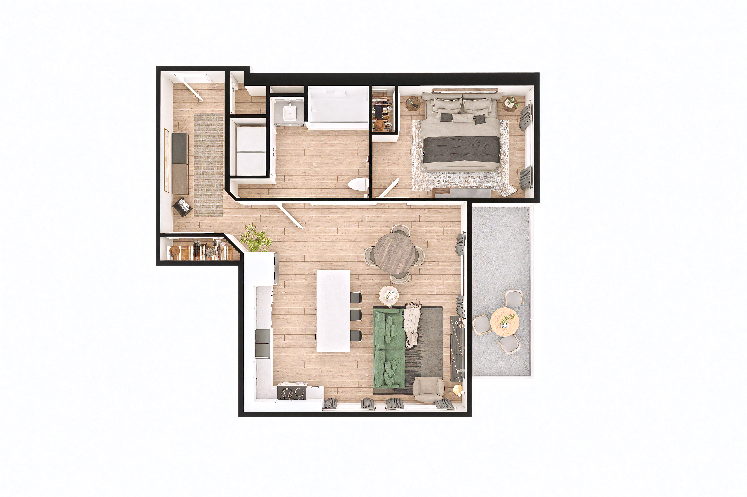Floor plan for 1 bed, 1 bath, 797 sqft